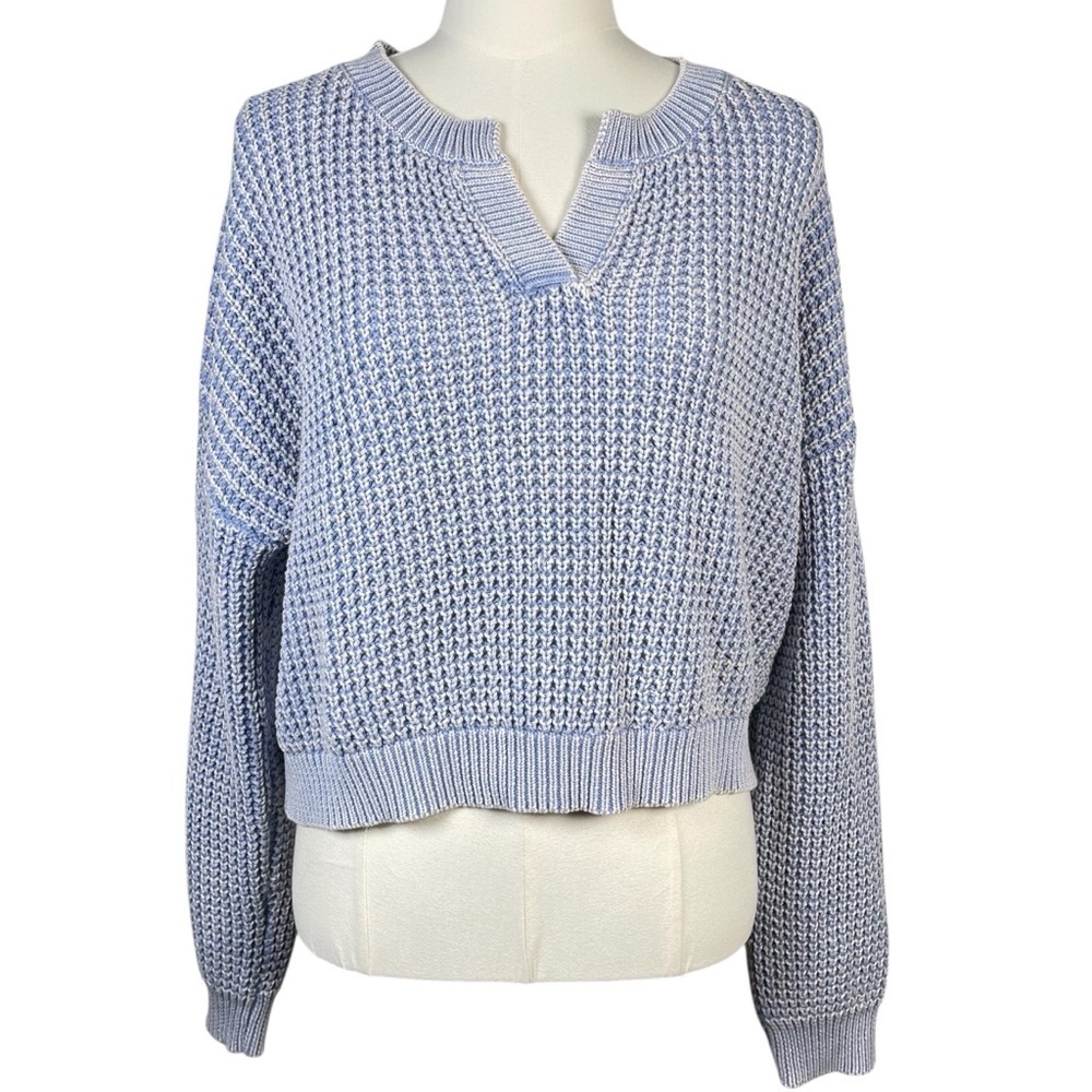 Haute Hippie Blue Cropped Acid Wash Retro Cotton Sweater Size Women’s Large